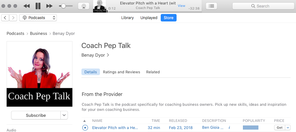Podcast – Elevator Pitch with A Heart – Coach Pep Talk – Benay Dyor – EPISODE #26